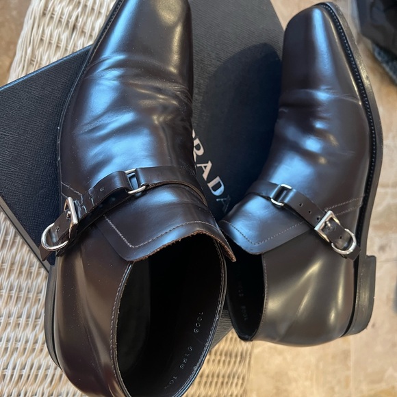 Prada Men's Dark Brown Leather Chukka Boots